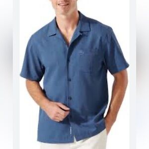 TRUST Men's Linen Coastal Breeze Camp Shirt in Navy size L